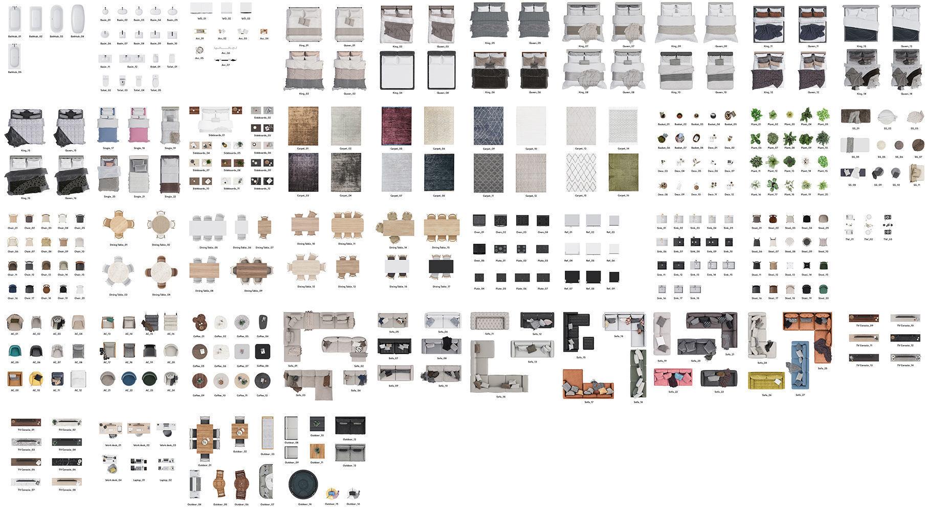 2D Floor Plan Furniture - Top View PSD - MORE than 300 cutouts 3D model_0