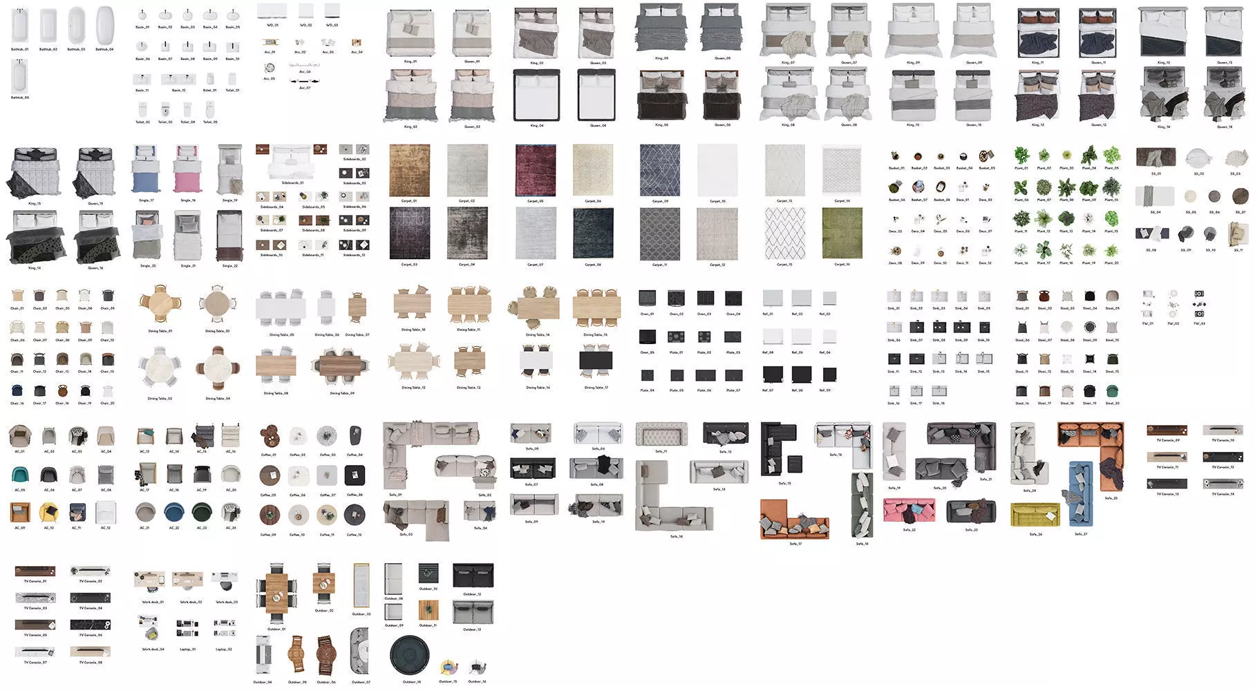 2D Floor Plan Furniture - Top View PSD - MORE than 300 cutouts 3D model_0