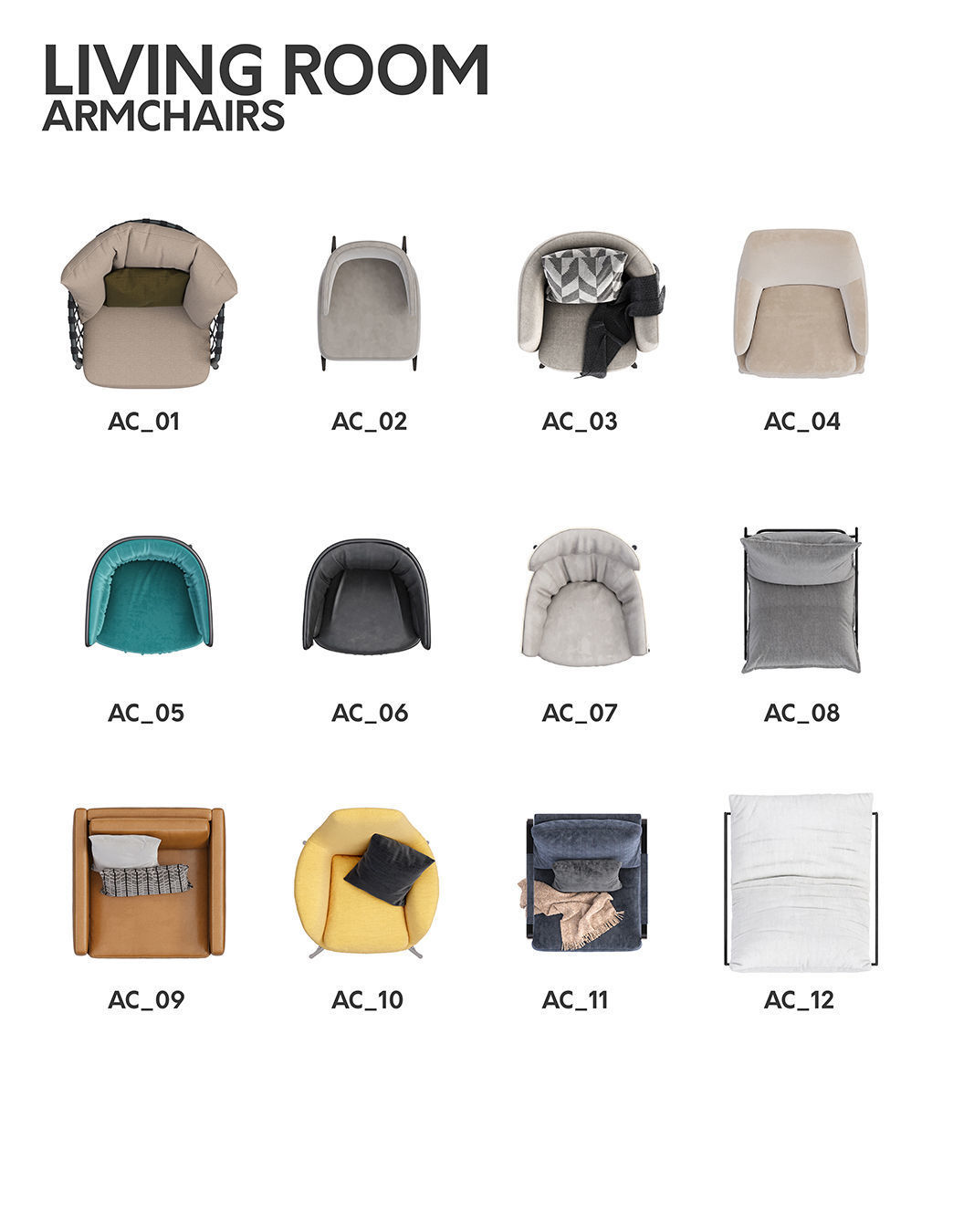 2D Floor Plan Furniture - Top View PSD - MORE than 300 cutouts 3D model_34