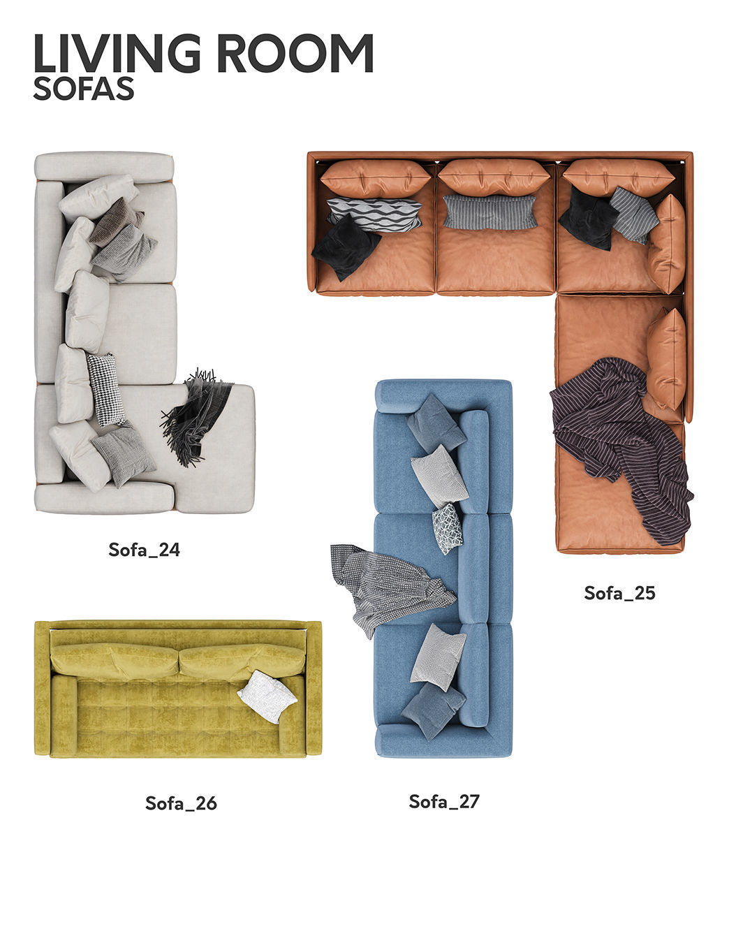 2D Floor Plan Furniture - Top View PSD - MORE than 300 cutouts 3D model_42