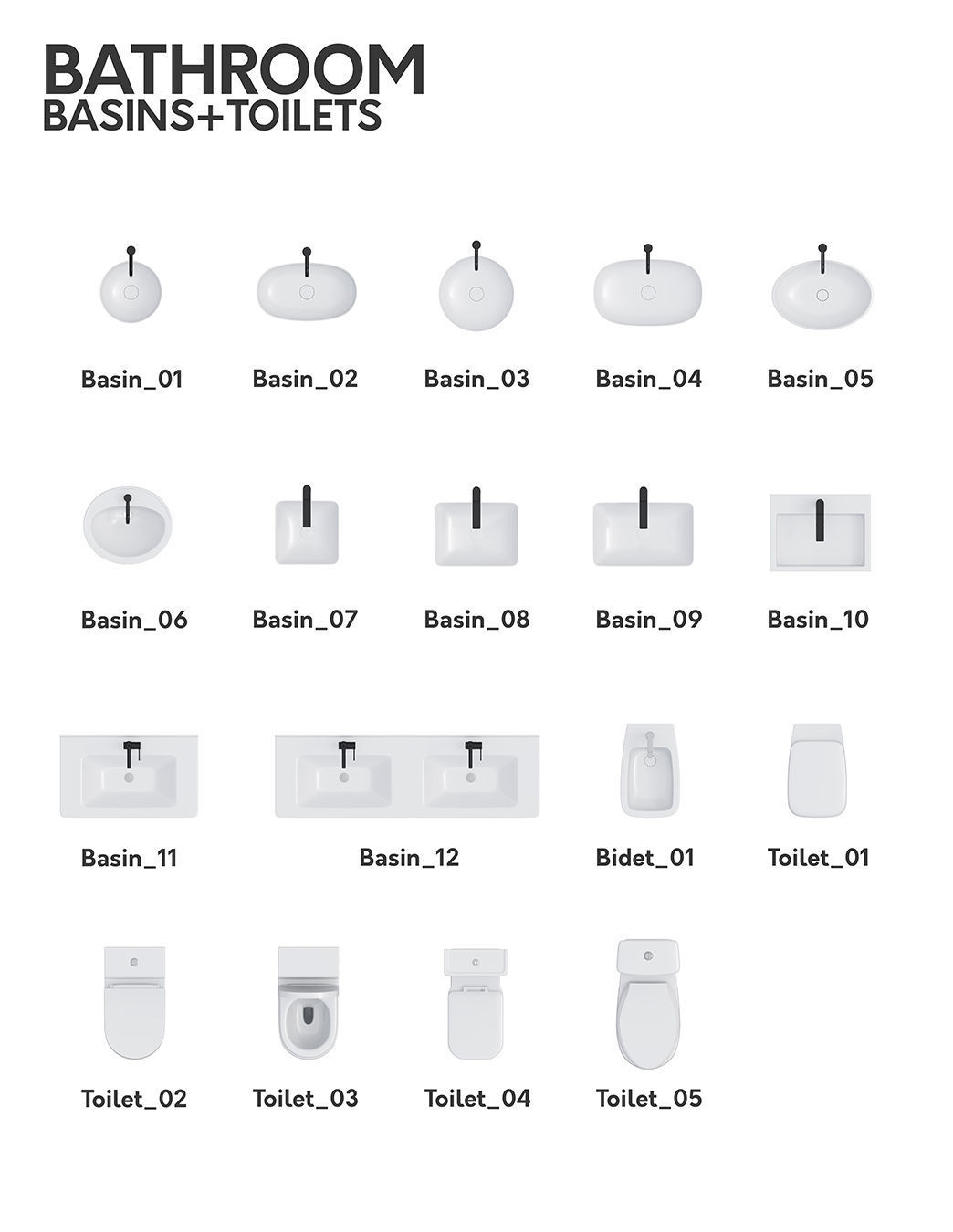 2D Floor Plan Furniture - Top View PSD - MORE than 300 cutouts 3D model_5