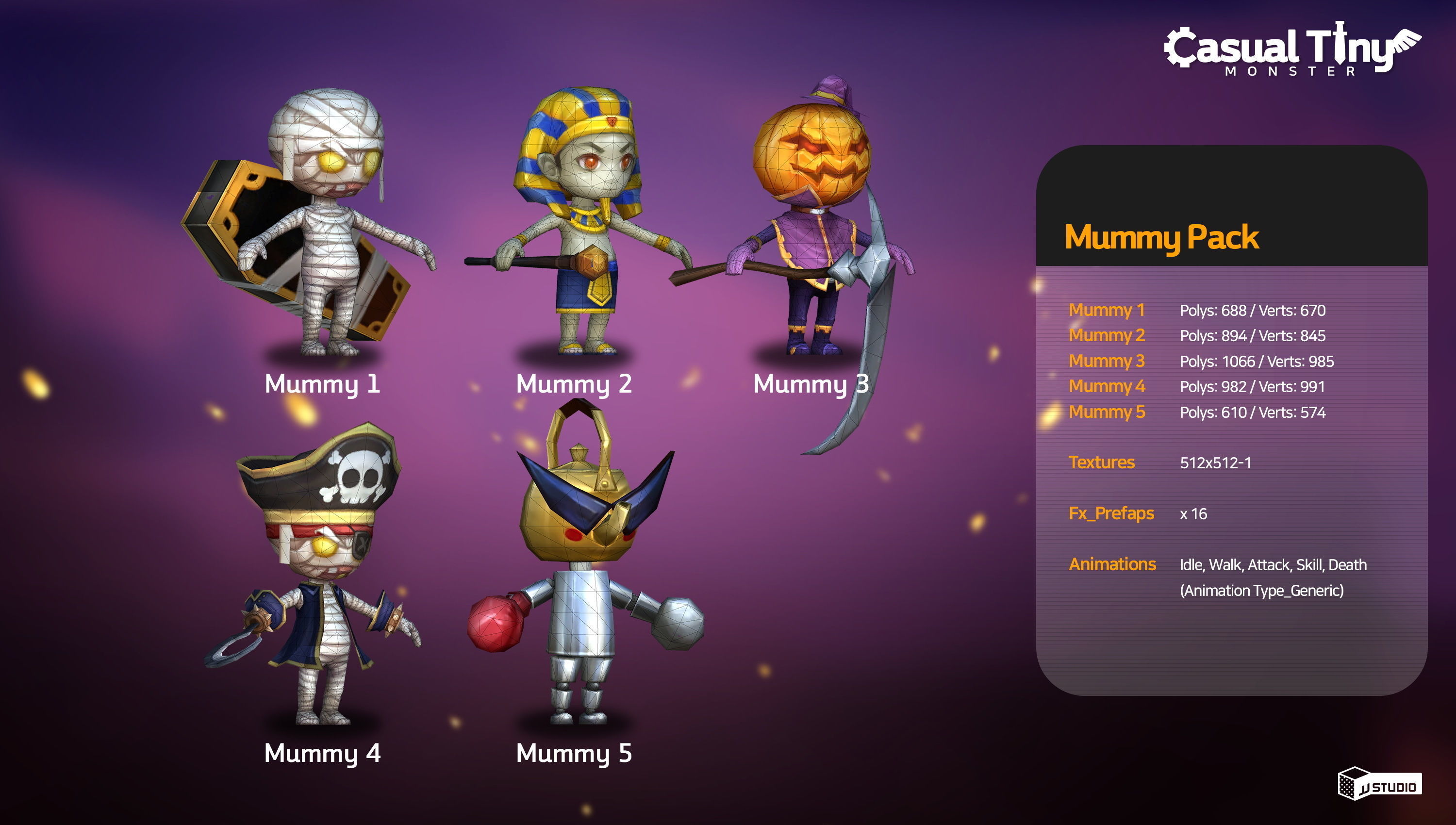 Casual Tiny Monster - Mummy Pack Low-poly 3D model_1