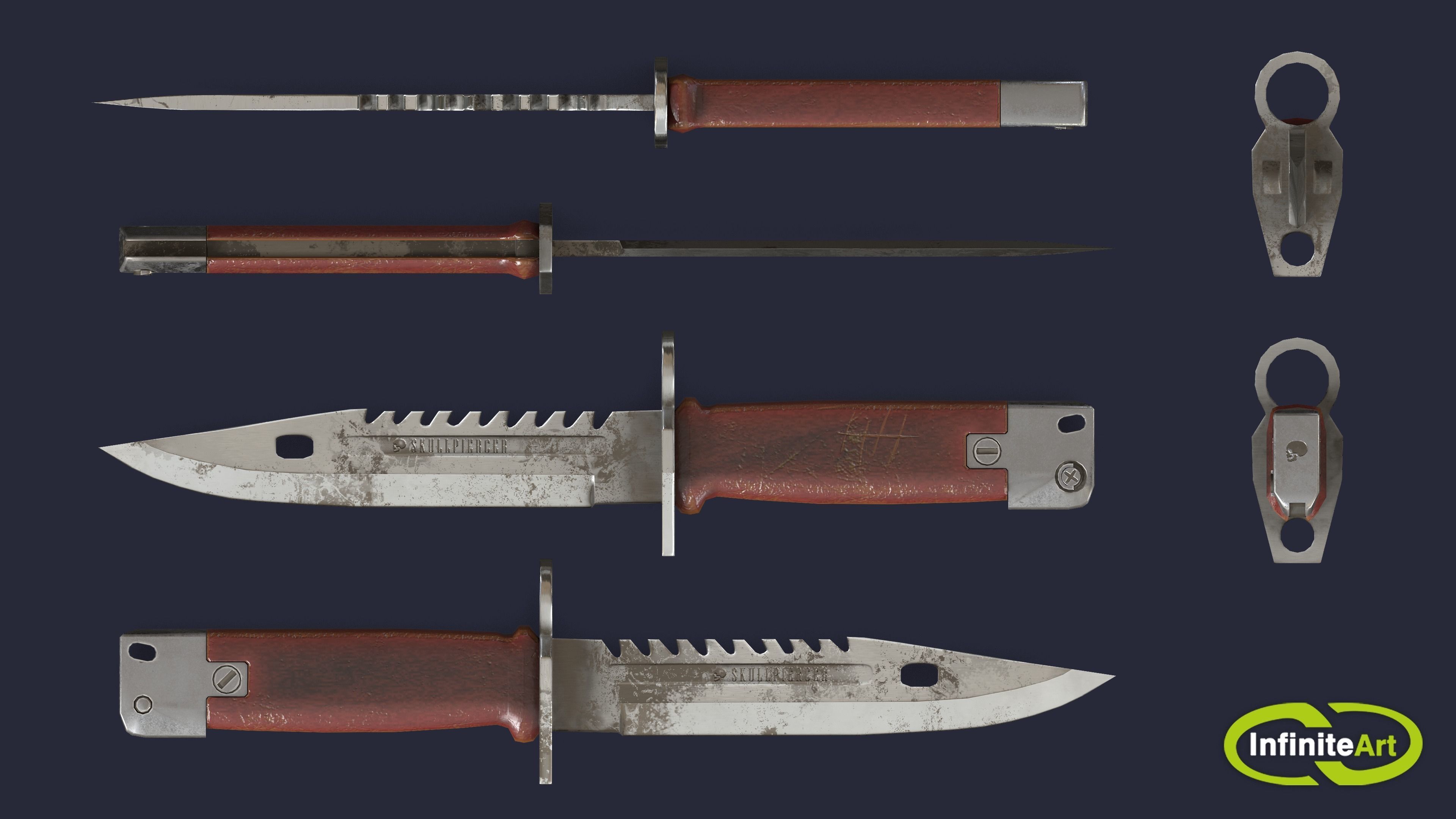 Bayonet knife Low-poly 3D model_4