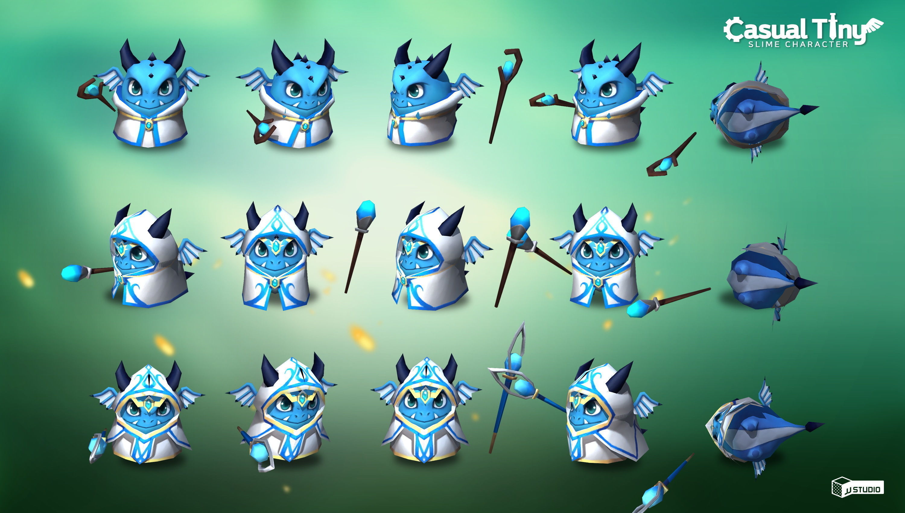 Casual Tiny Slime - Element water Pack Low-poly 3D model_3