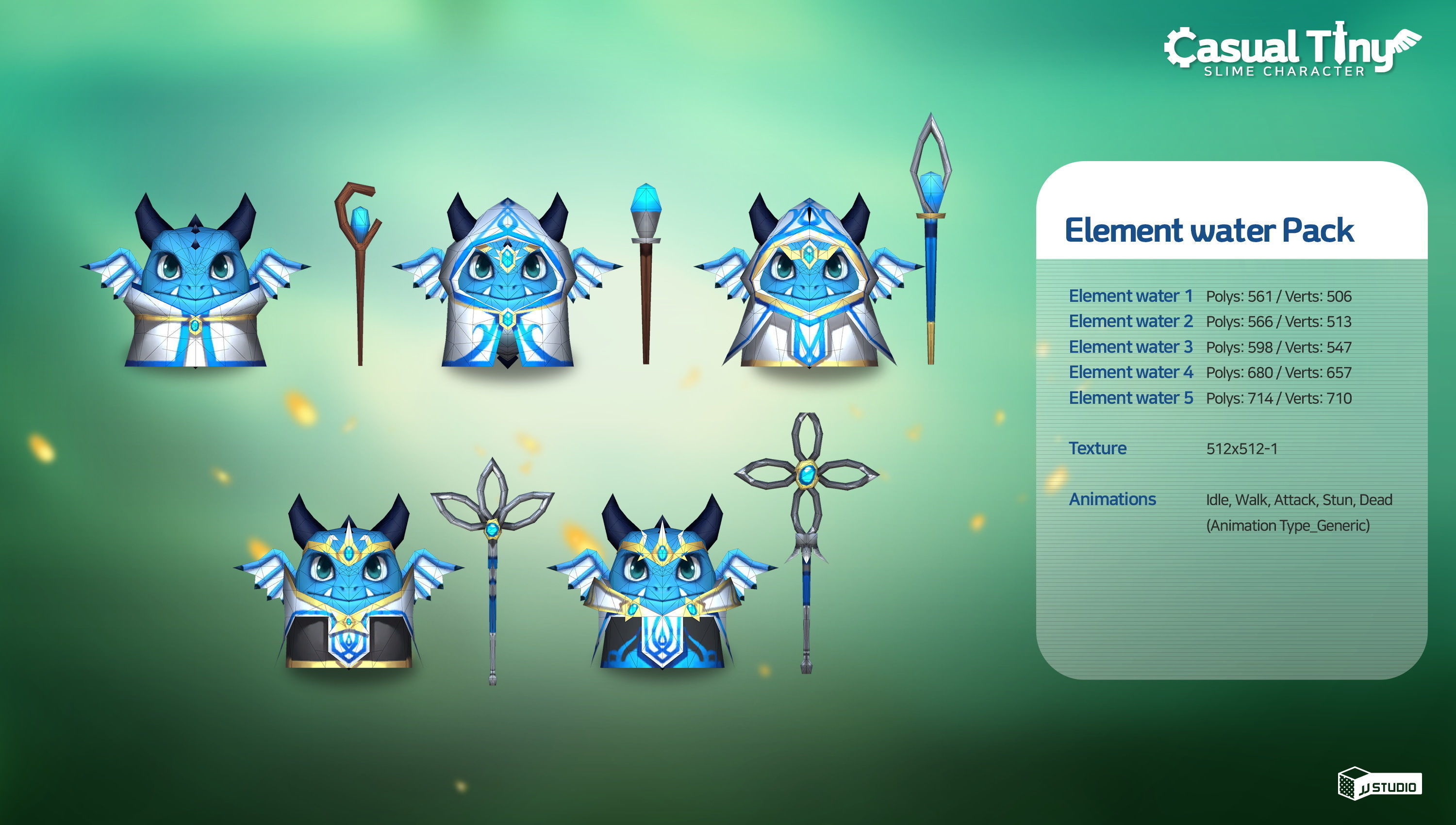 Casual Tiny Slime - Element water Pack Low-poly 3D model_2