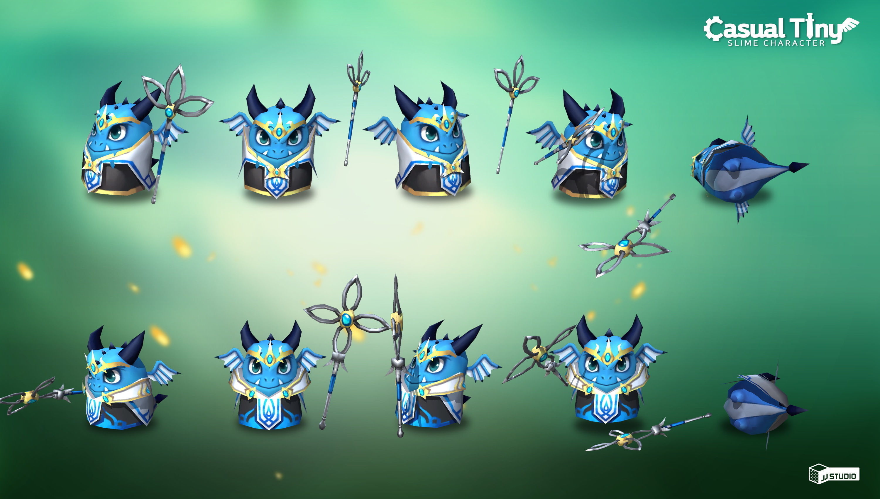 Casual Tiny Slime - Element water Pack Low-poly 3D model_4