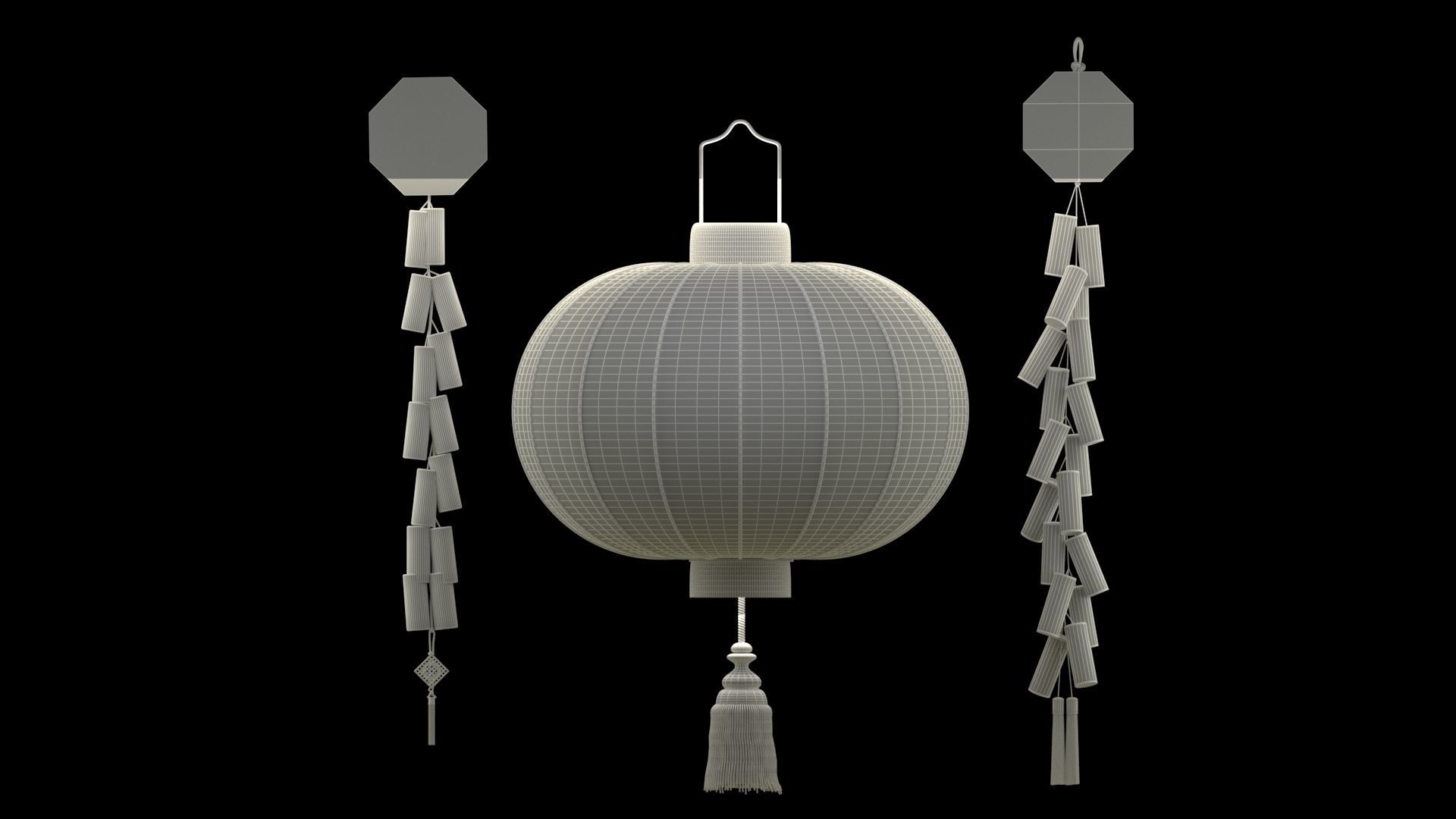 Chinese red lantern anf fire cracker 3D model_5