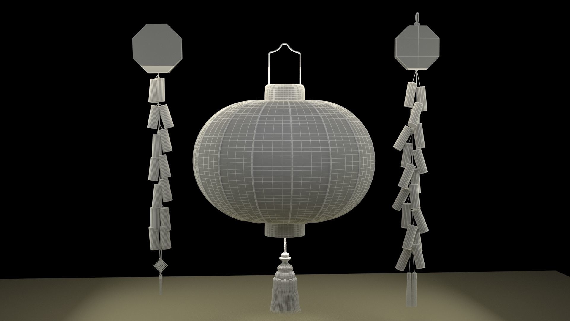 Chinese red lantern anf fire cracker 3D model_6