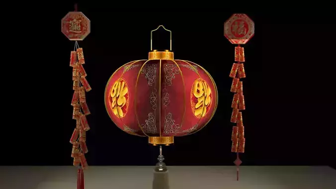 Chinese red lantern anf fire cracker
