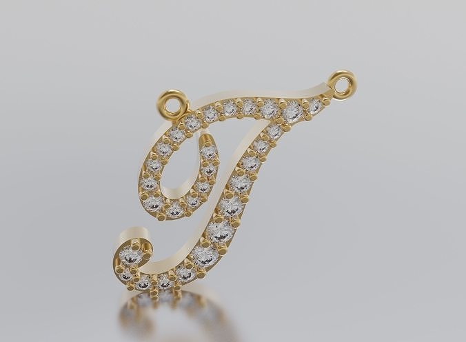 Letter G t pendant gold with diamonds 3D print model