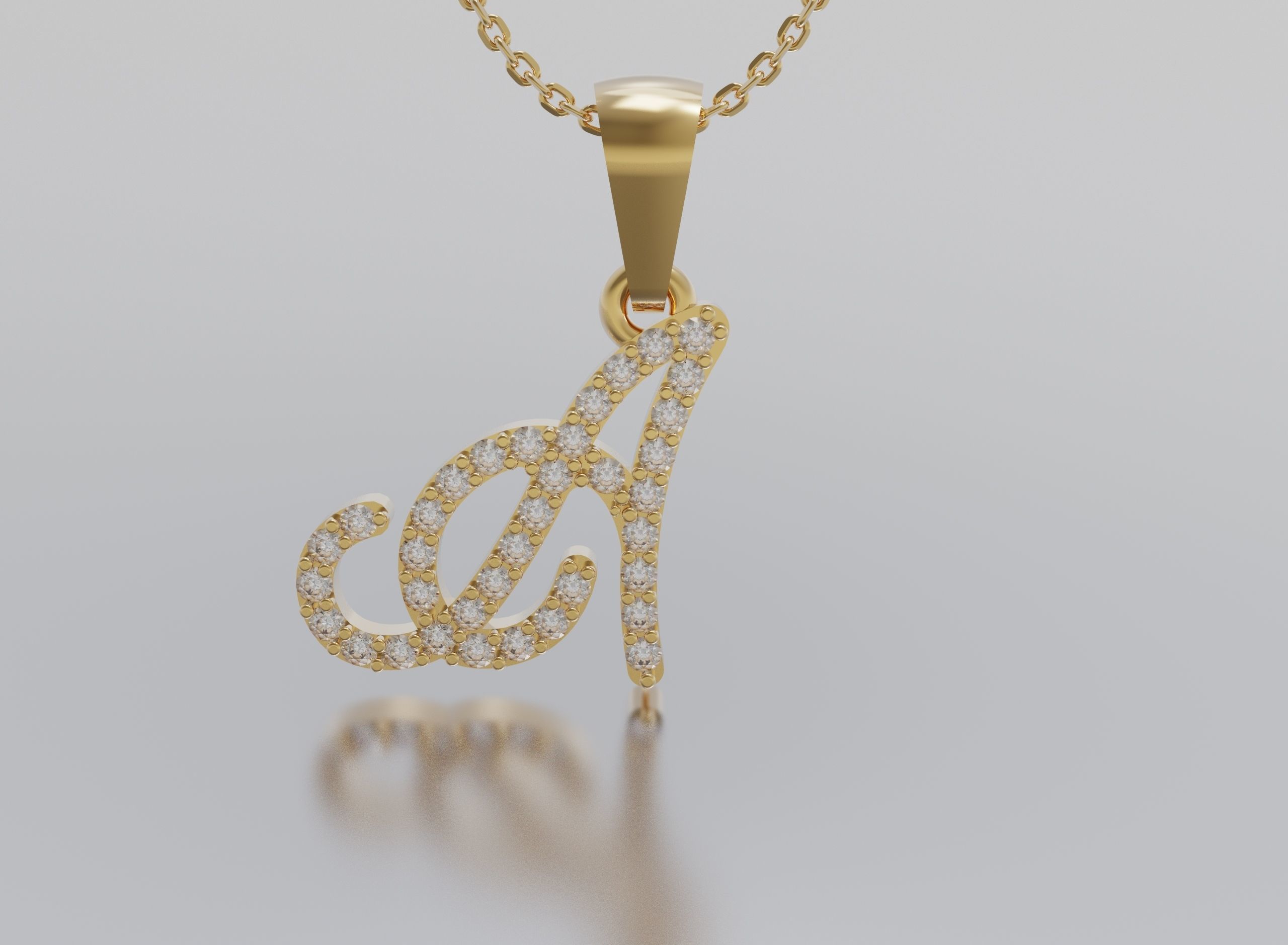 Letter A gold logo with diamond in middle 3D print model_1