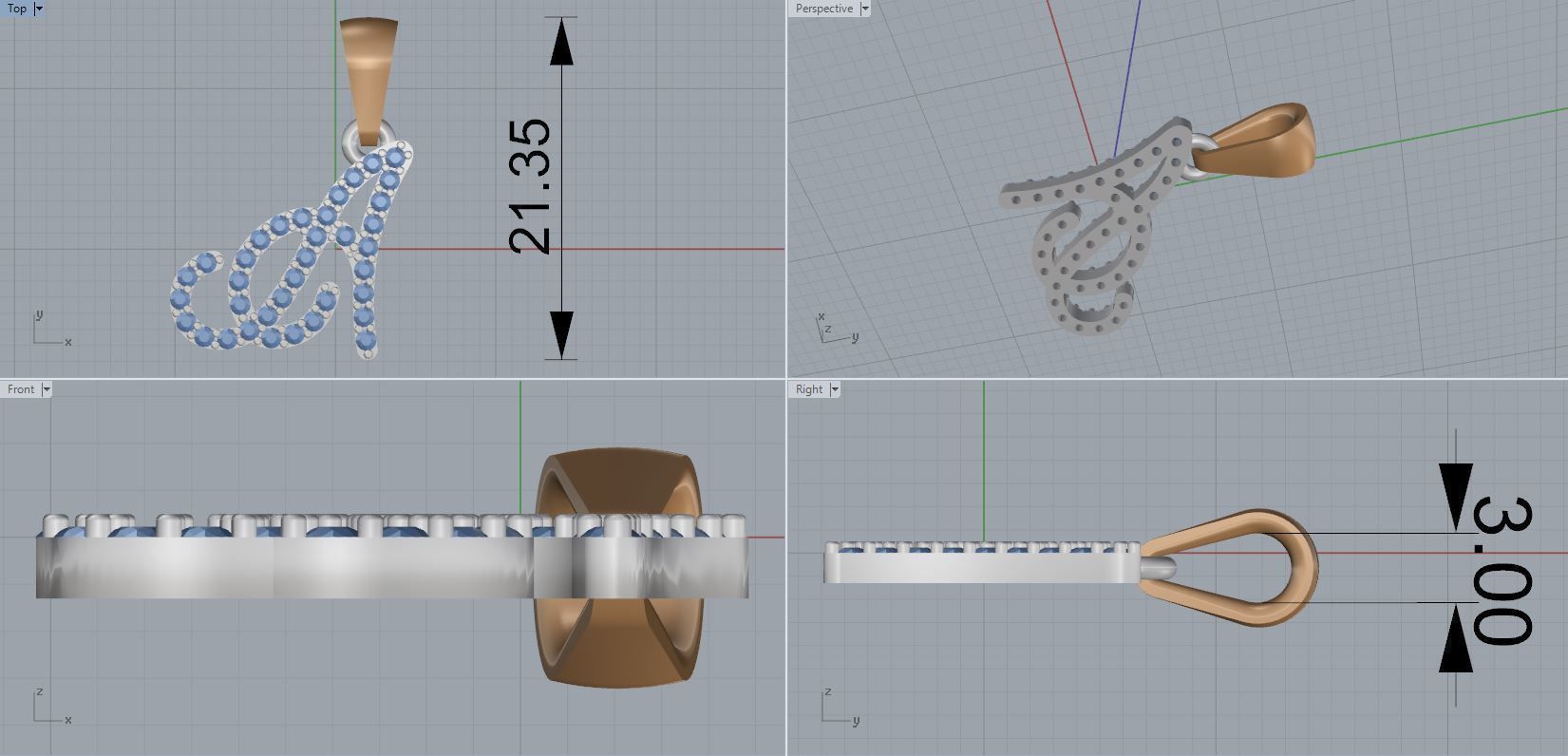 Letter A gold logo with diamond in middle 3D print model_2