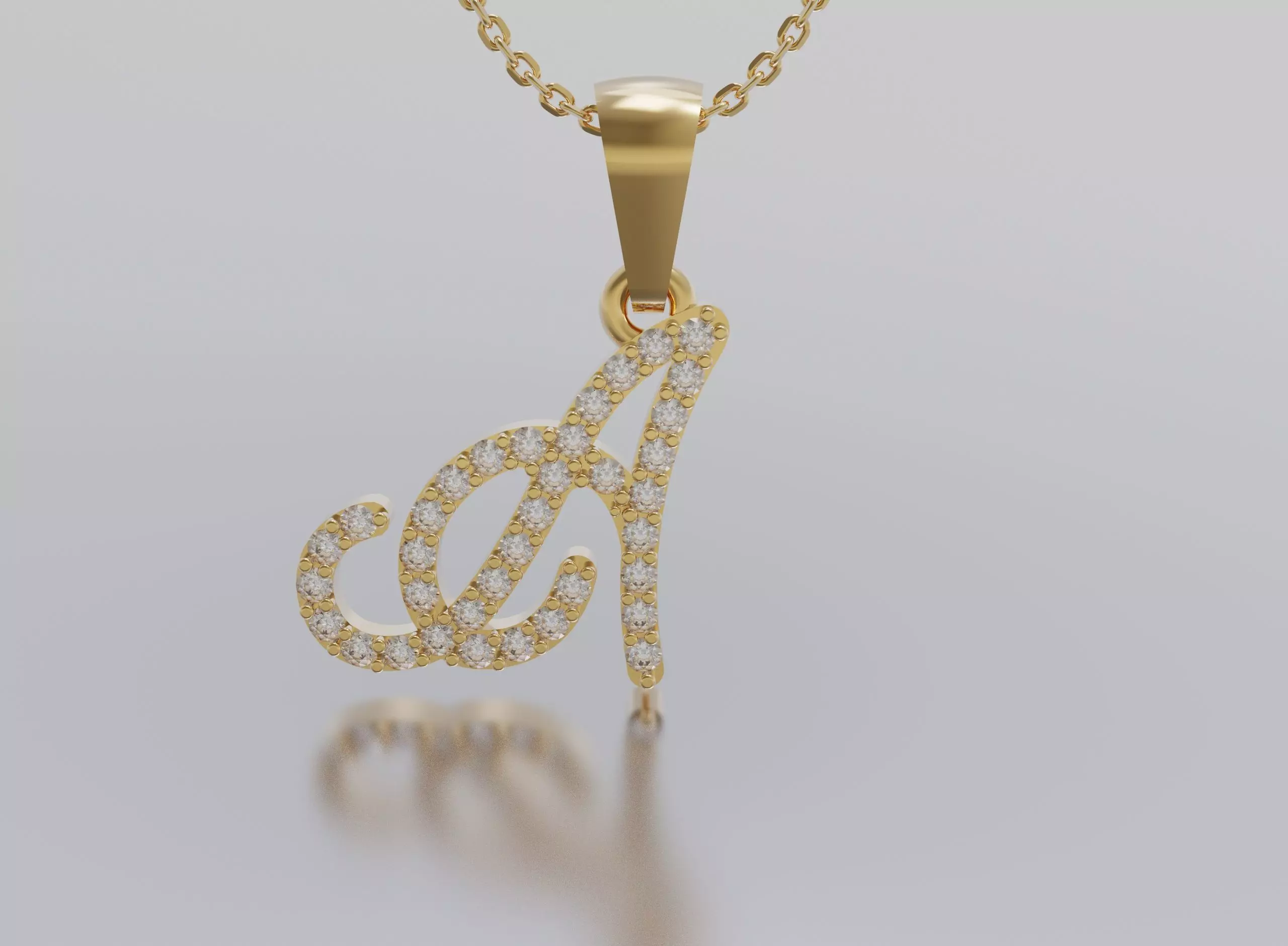 Letter A gold logo with diamond in middle 3D print model_0