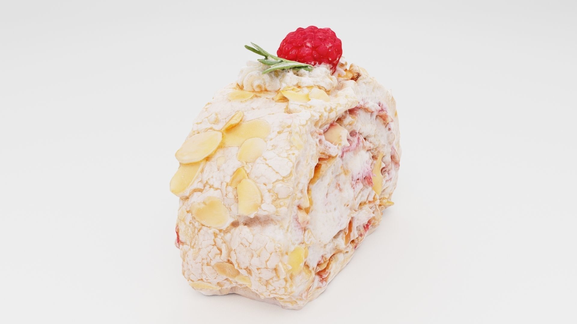 Meringue Swiss roll with raspberry and almond  3D model_1