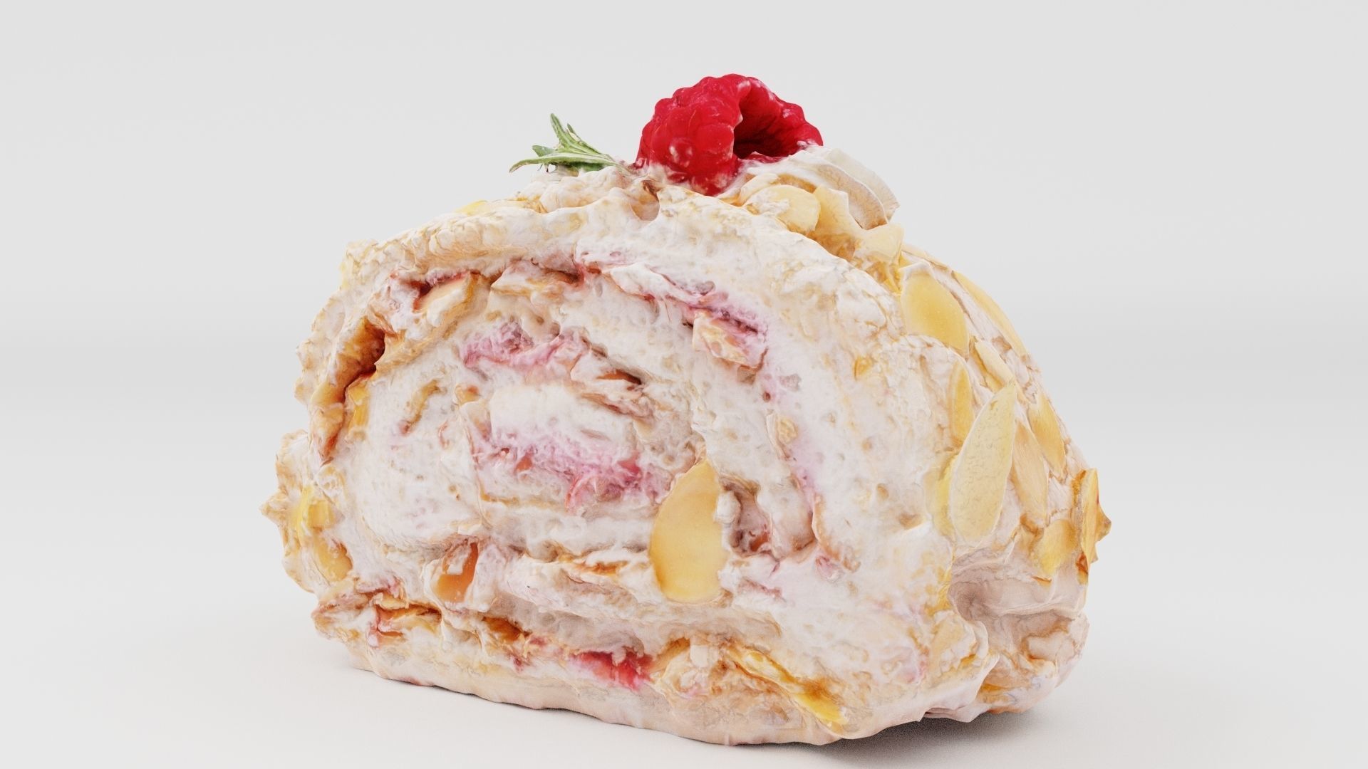 Meringue Swiss roll with raspberry and almond  3D model_3