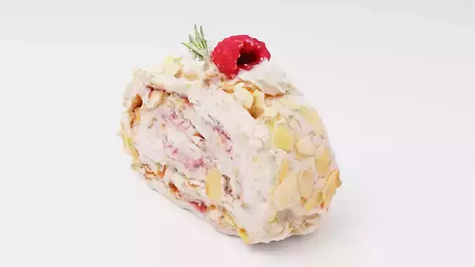Meringue Swiss roll with raspberry and almond  3D model