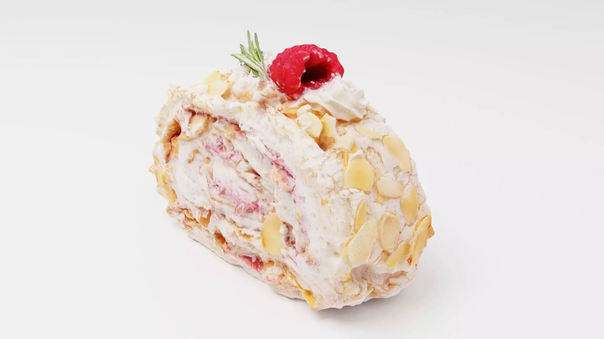 Meringue Swiss roll with raspberry and almond  3D model_0