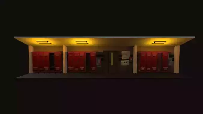 corridor locker room at night with lights