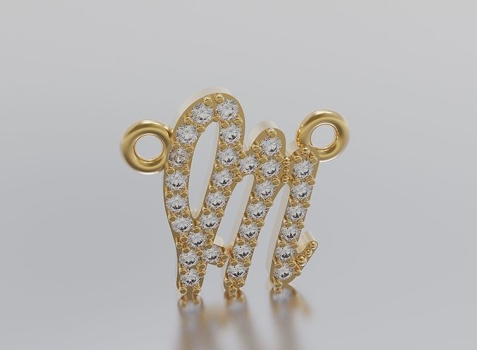 Letter M gold plated initial charm with diamonds 3D print model