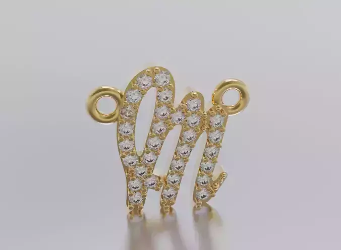 Letter M gold plated initial charm with diamonds 3D print model