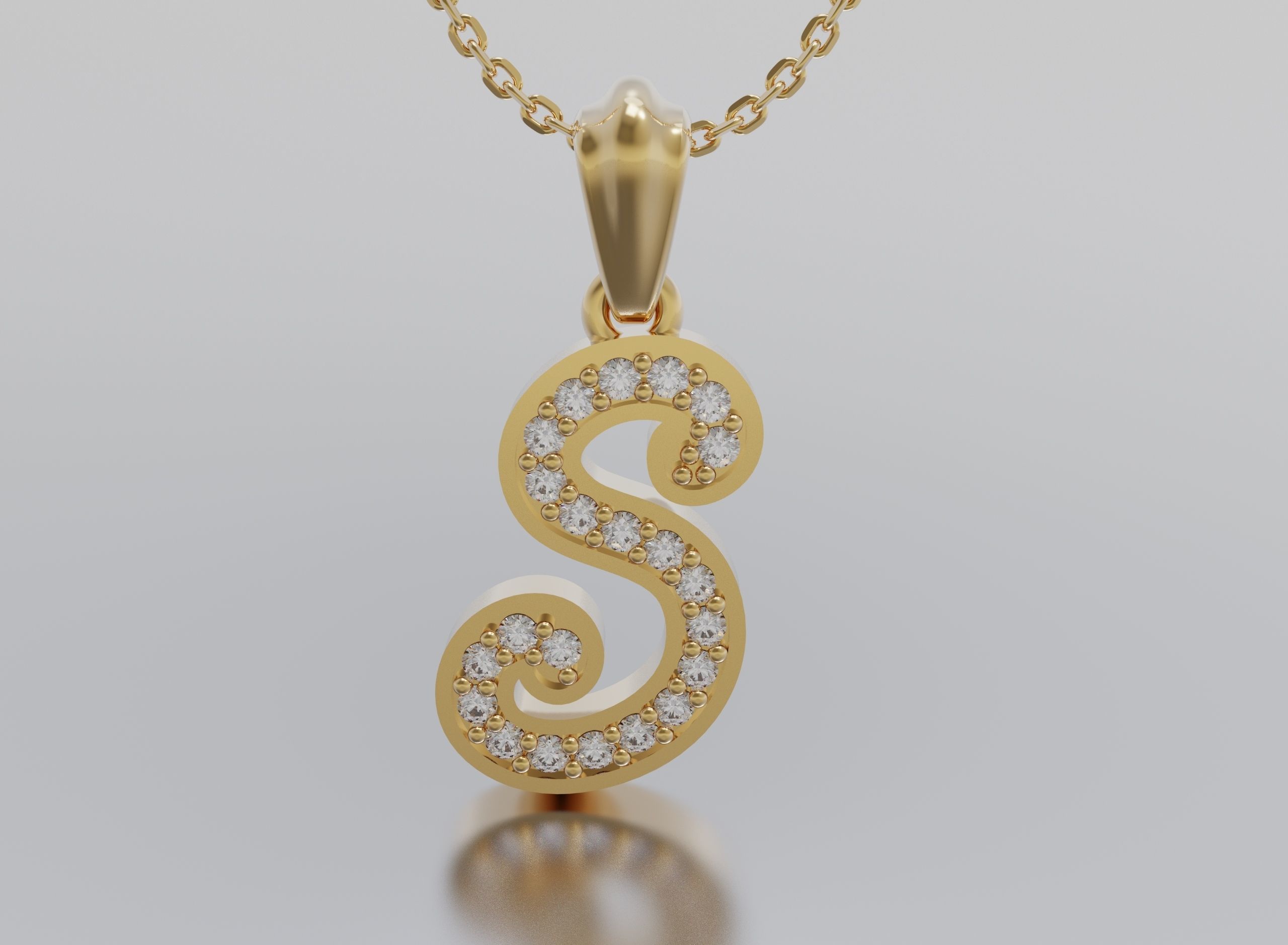 Letter S gold logo with diamond in middle 3D print model_1