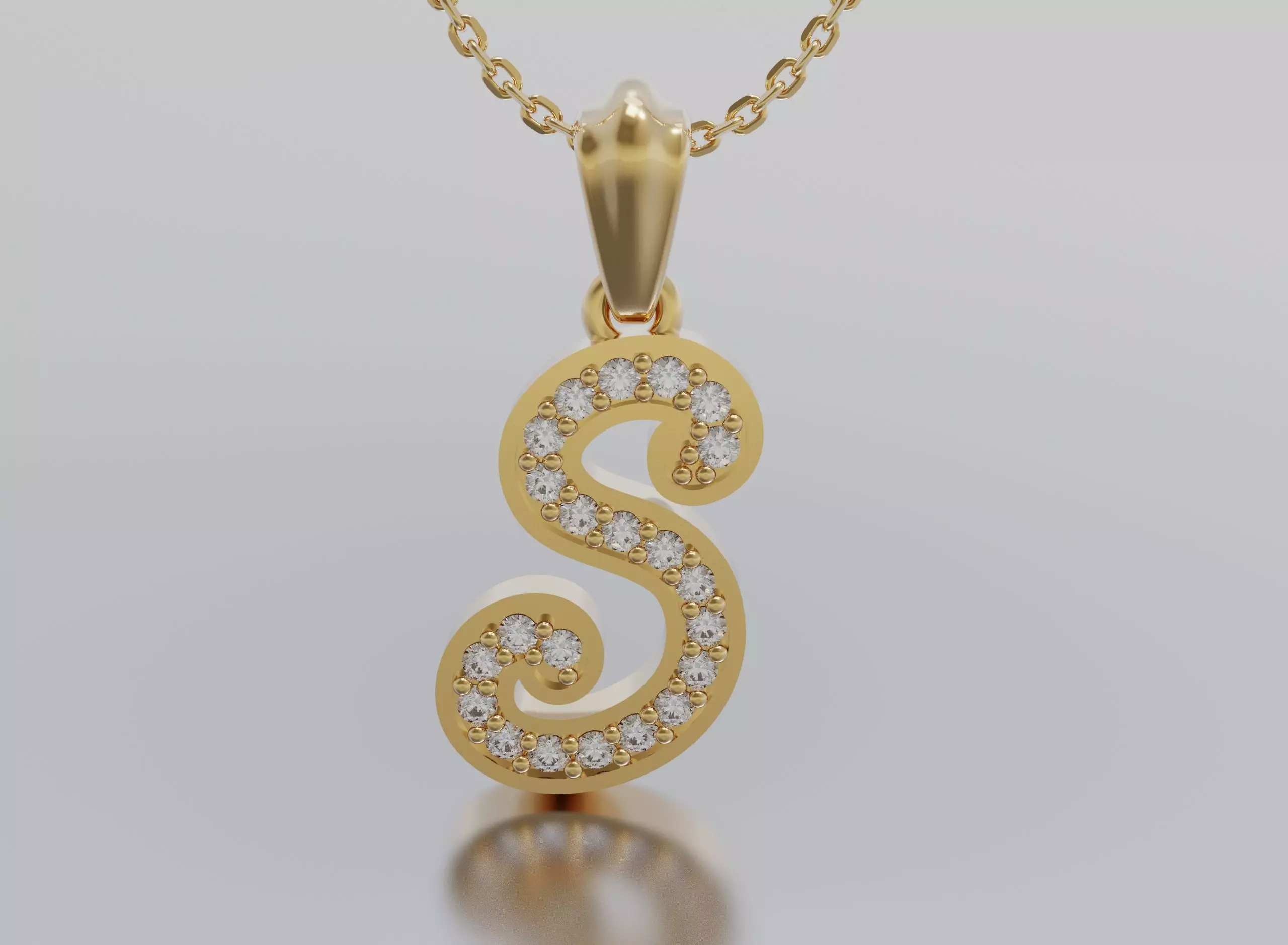 Letter S gold logo with diamond in middle 3D print model_0