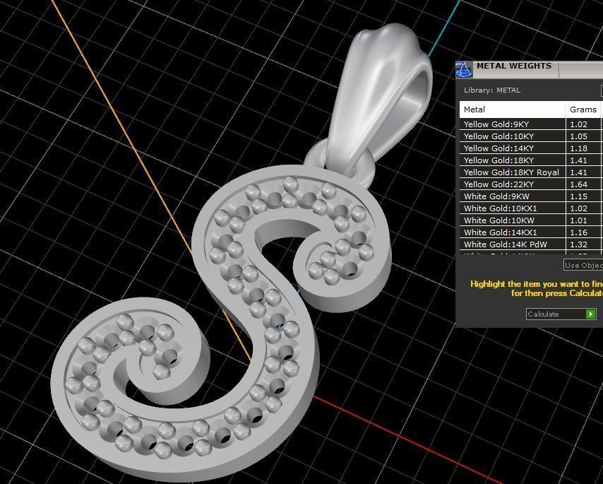 Letter S gold logo with diamond in middle 3D print model_4