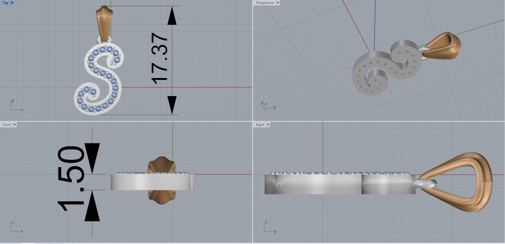 Letter S gold logo with diamond in middle 3D print model_2