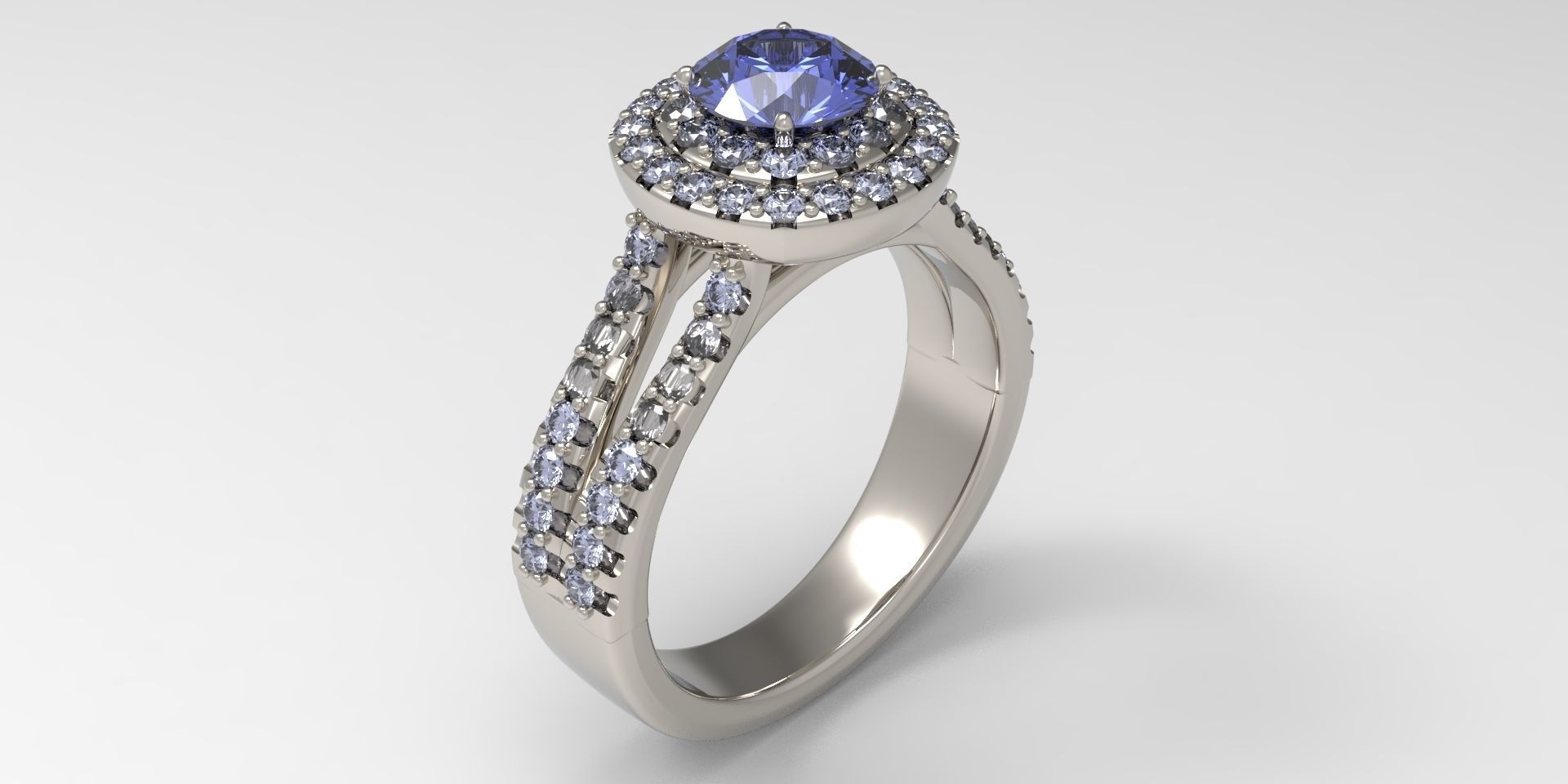 Double Halo Engagement Ring 3D print model_3