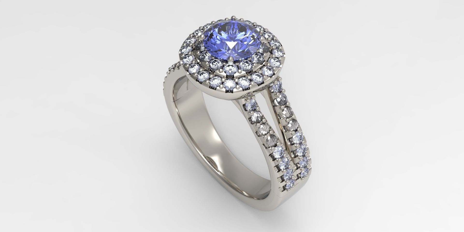 Double Halo Engagement Ring 3D print model_4