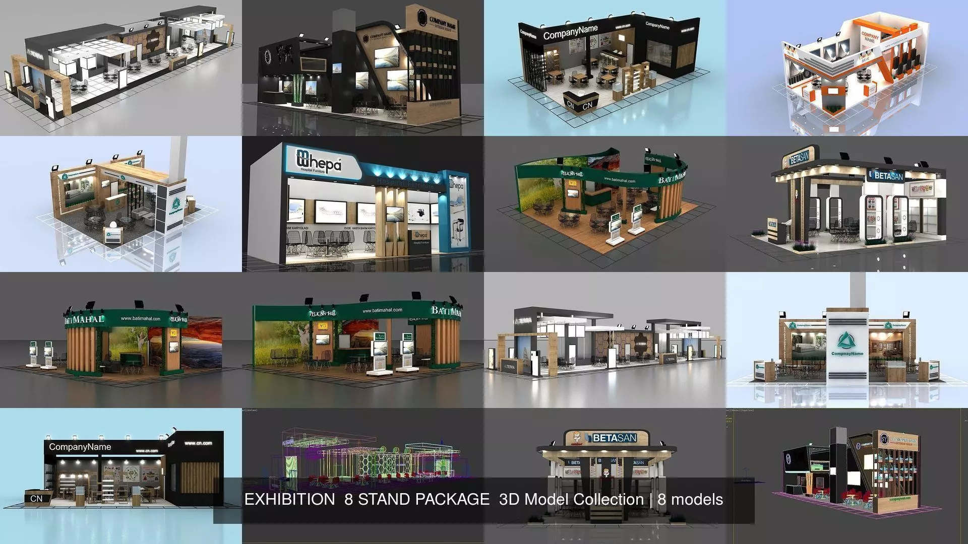 EXHIBITION  8 STAND PACKAGE  3D Model Collection _1