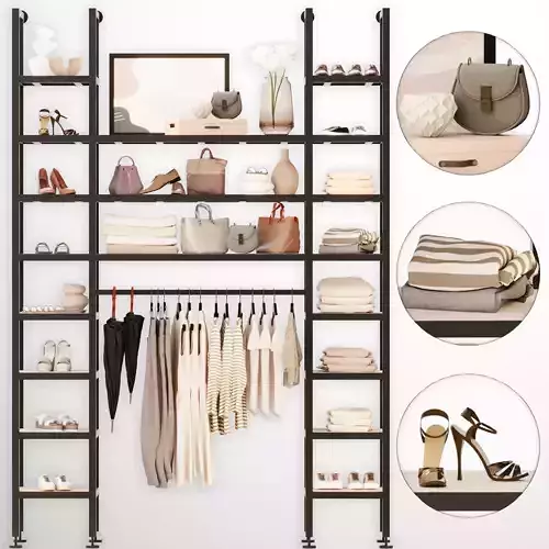 Wardrobe with clothes 2 beige rack for a clothing store