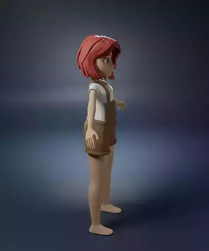 Low poly character girl in overalls