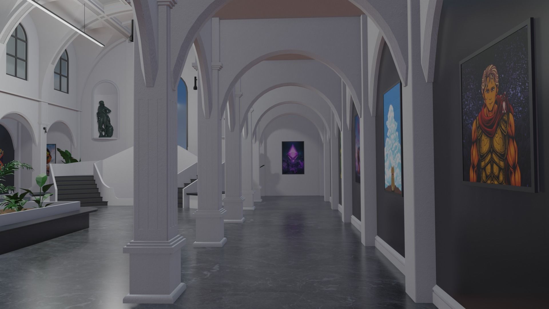 Metaverse NFT Art Gallery Low-poly 3D model_6