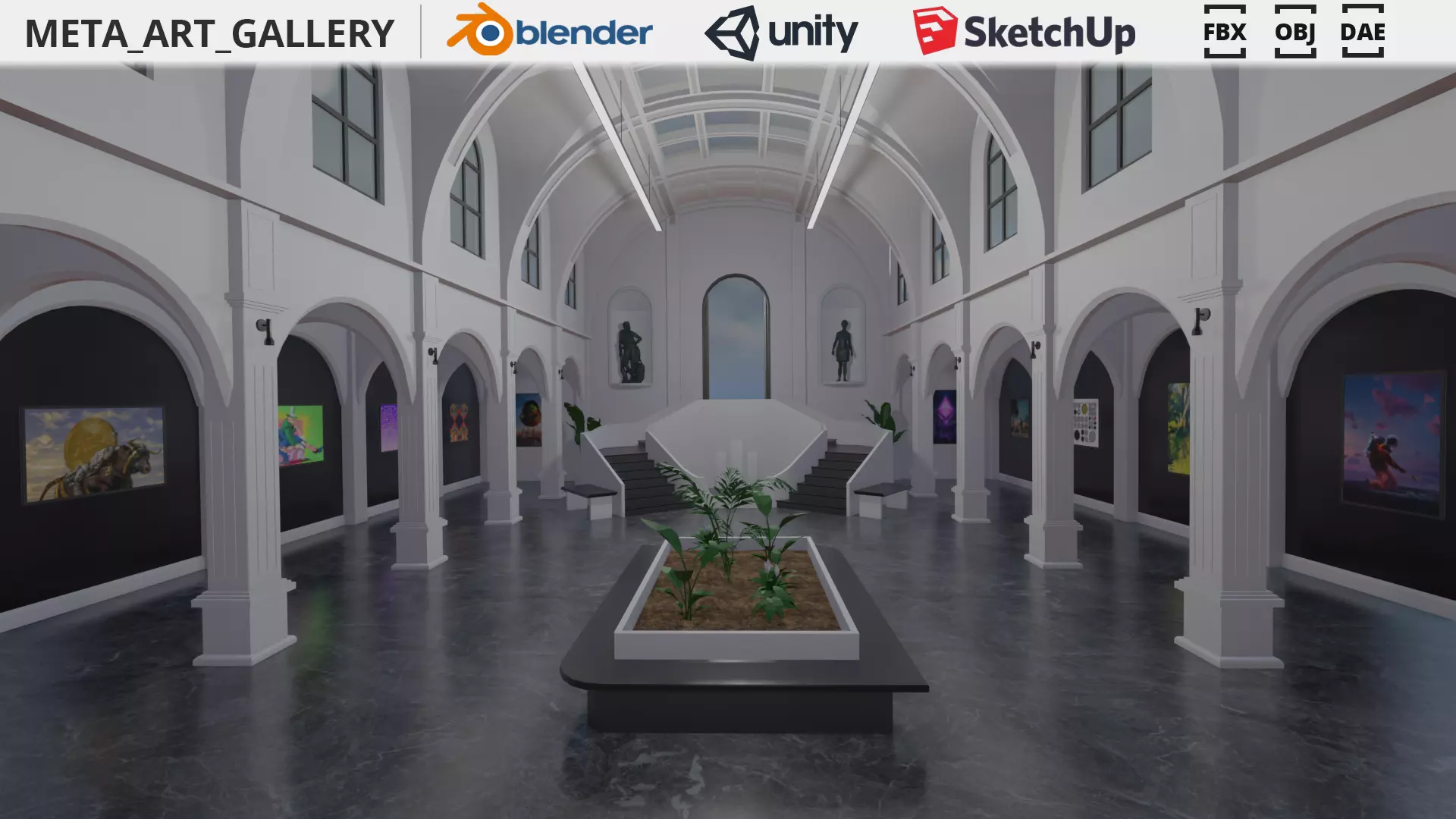 Metaverse NFT Art Gallery Low-poly 3D model_0