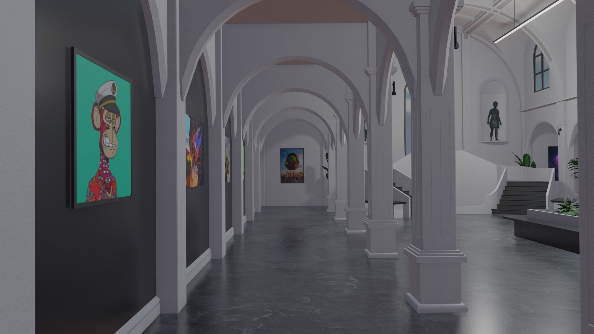 Metaverse NFT Art Gallery Low-poly 3D model_10