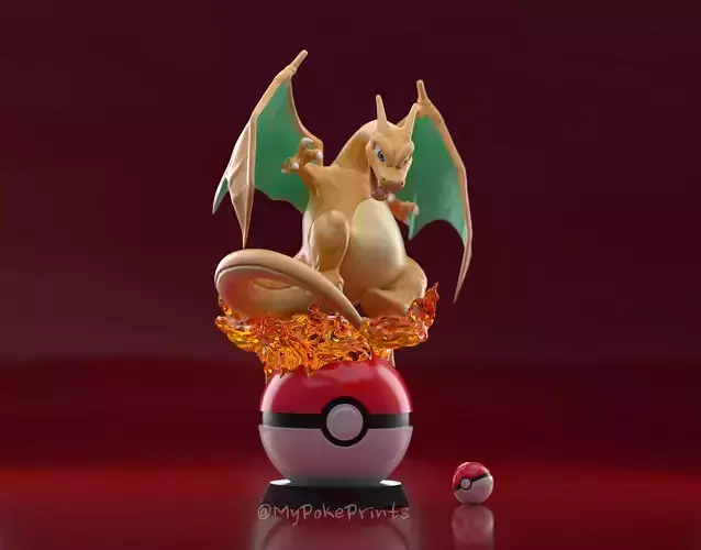 Charizard on Pokeball normal version - with cuts and as a whole 3D print model