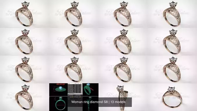 Woman ring diamond S8 3D Model Collection