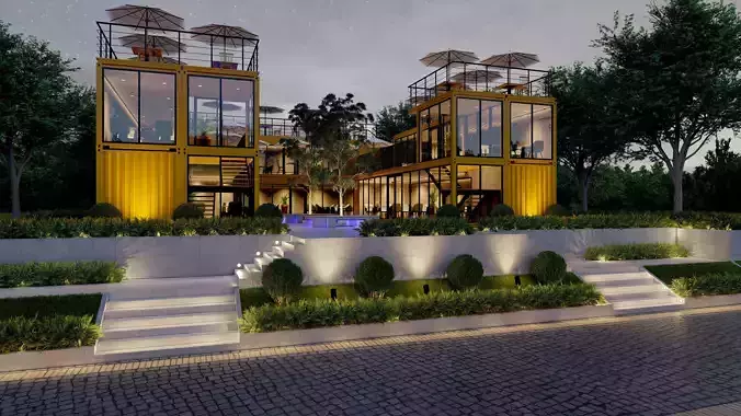 SCENE LUMION 11 5 AND EXTERIOR CONTAINER CAFE