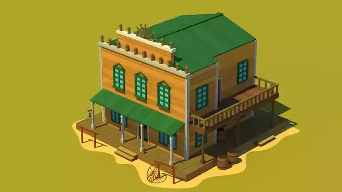 Saloon wooden house with roof