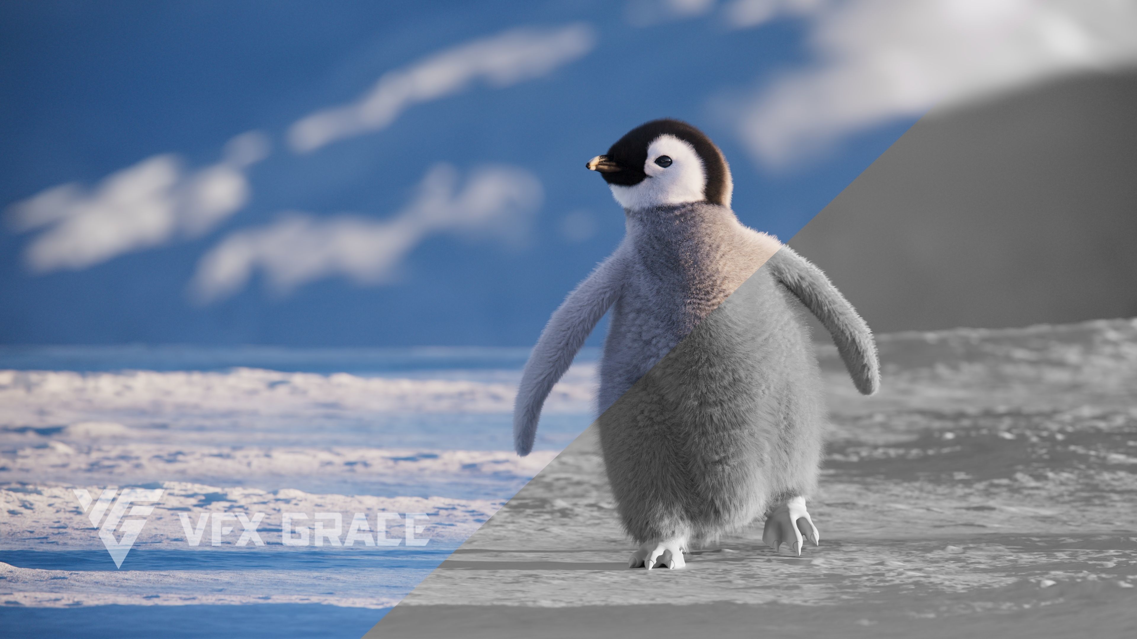 Baby Emperor Penguin Animated VFX Grace 3D model_9