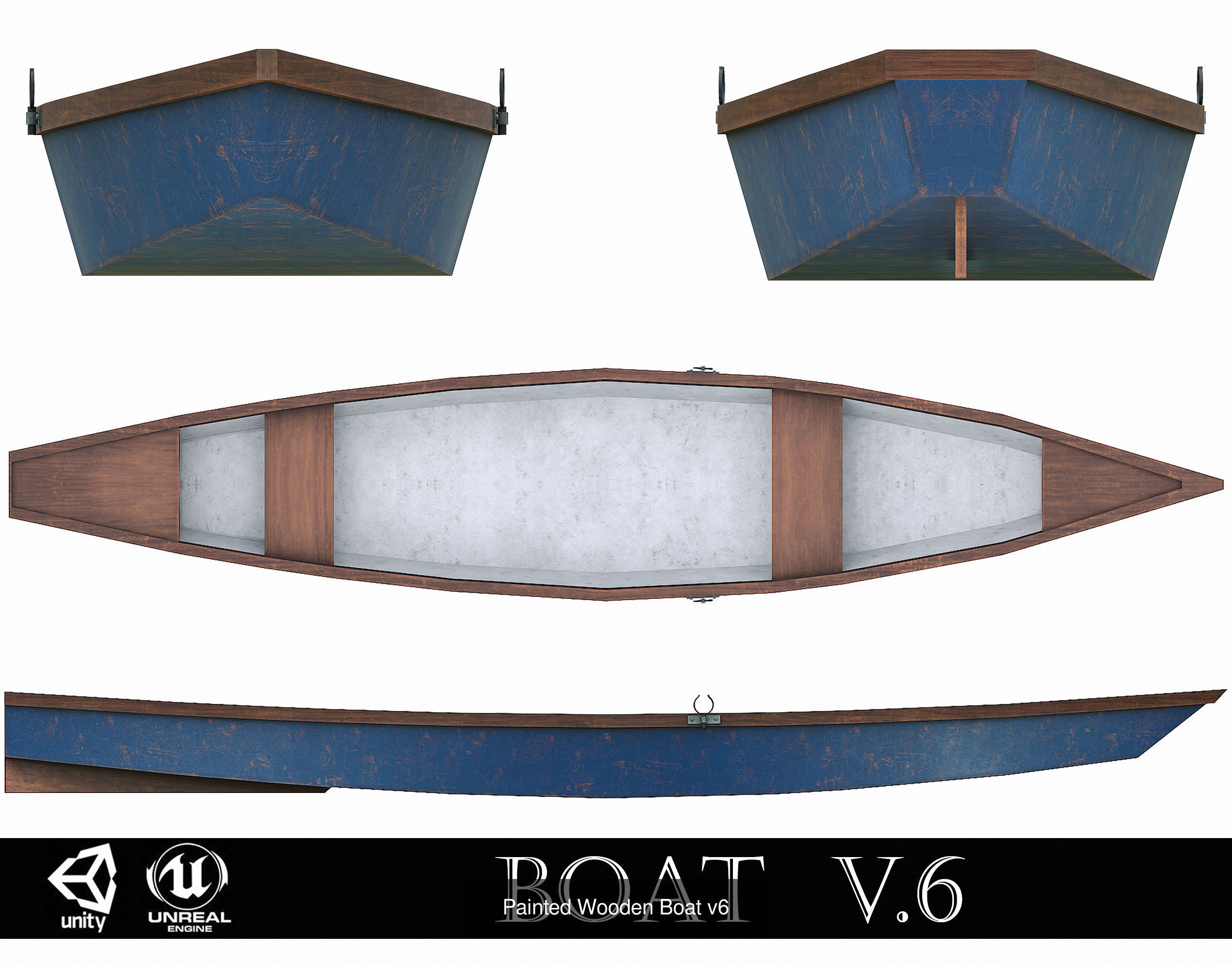 Painted Wooden Boats and Paddles 3D Model Collection_6
