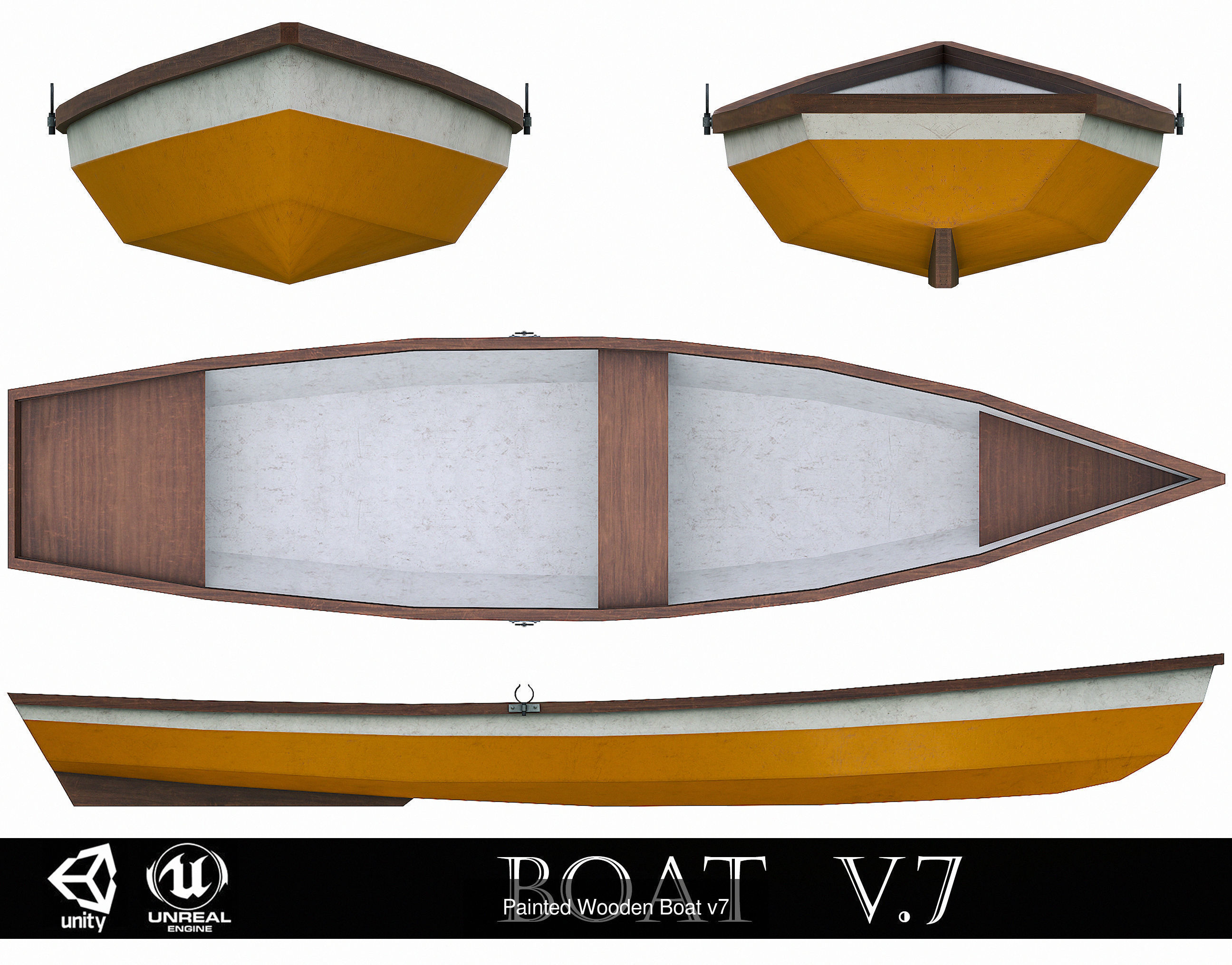 Painted Wooden Boats and Paddles 3D Model Collection_7