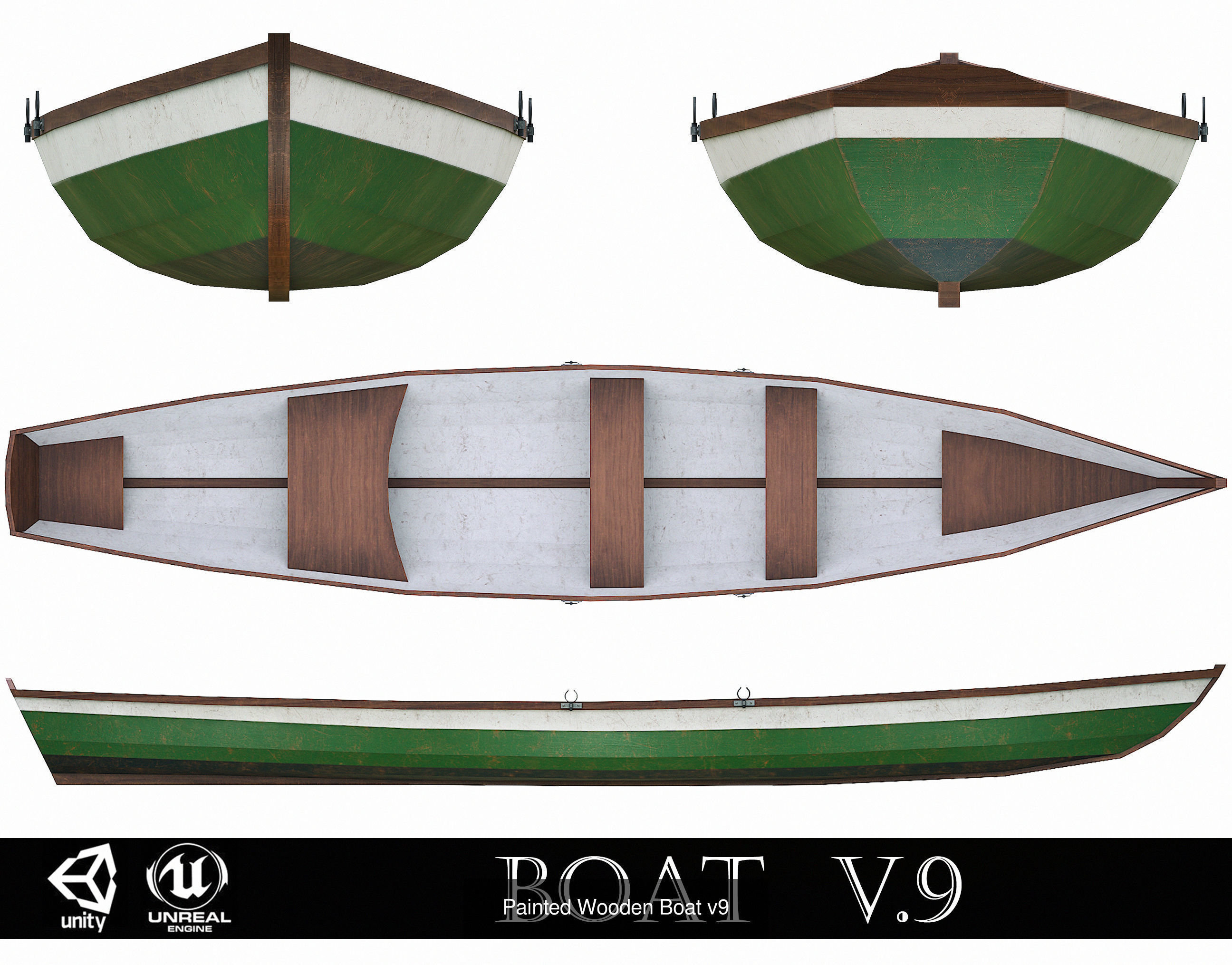 Painted Wooden Boats and Paddles 3D Model Collection_9