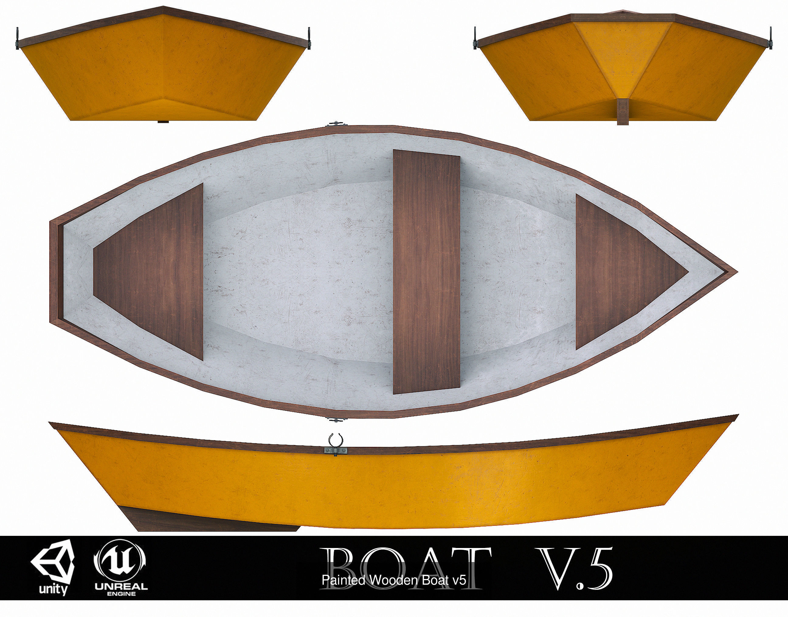 Painted Wooden Boats and Paddles 3D Model Collection_5