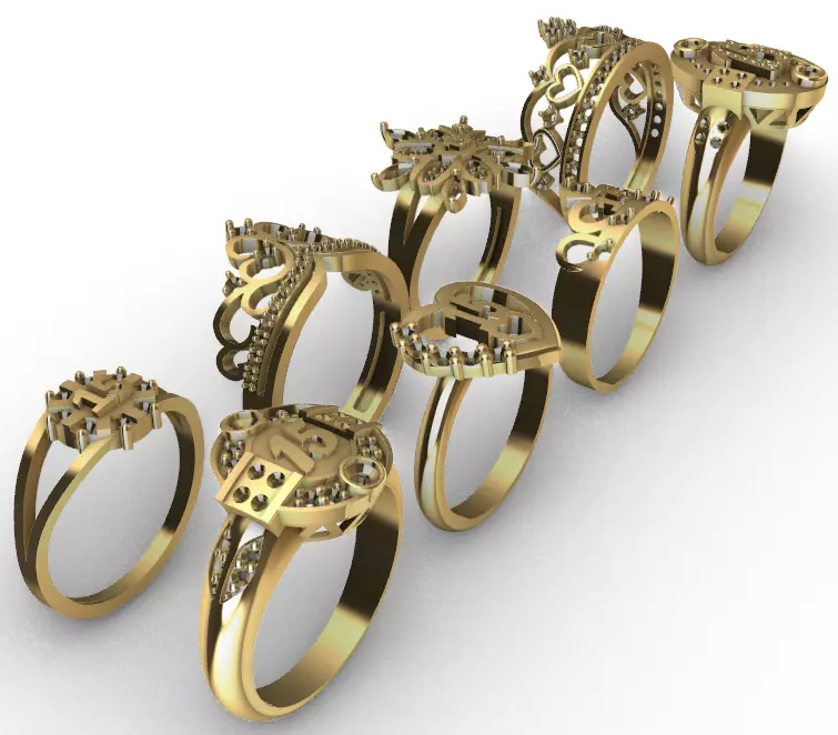 Lady Crown ring collection 8 units anillos de 15 coronas 3D print model