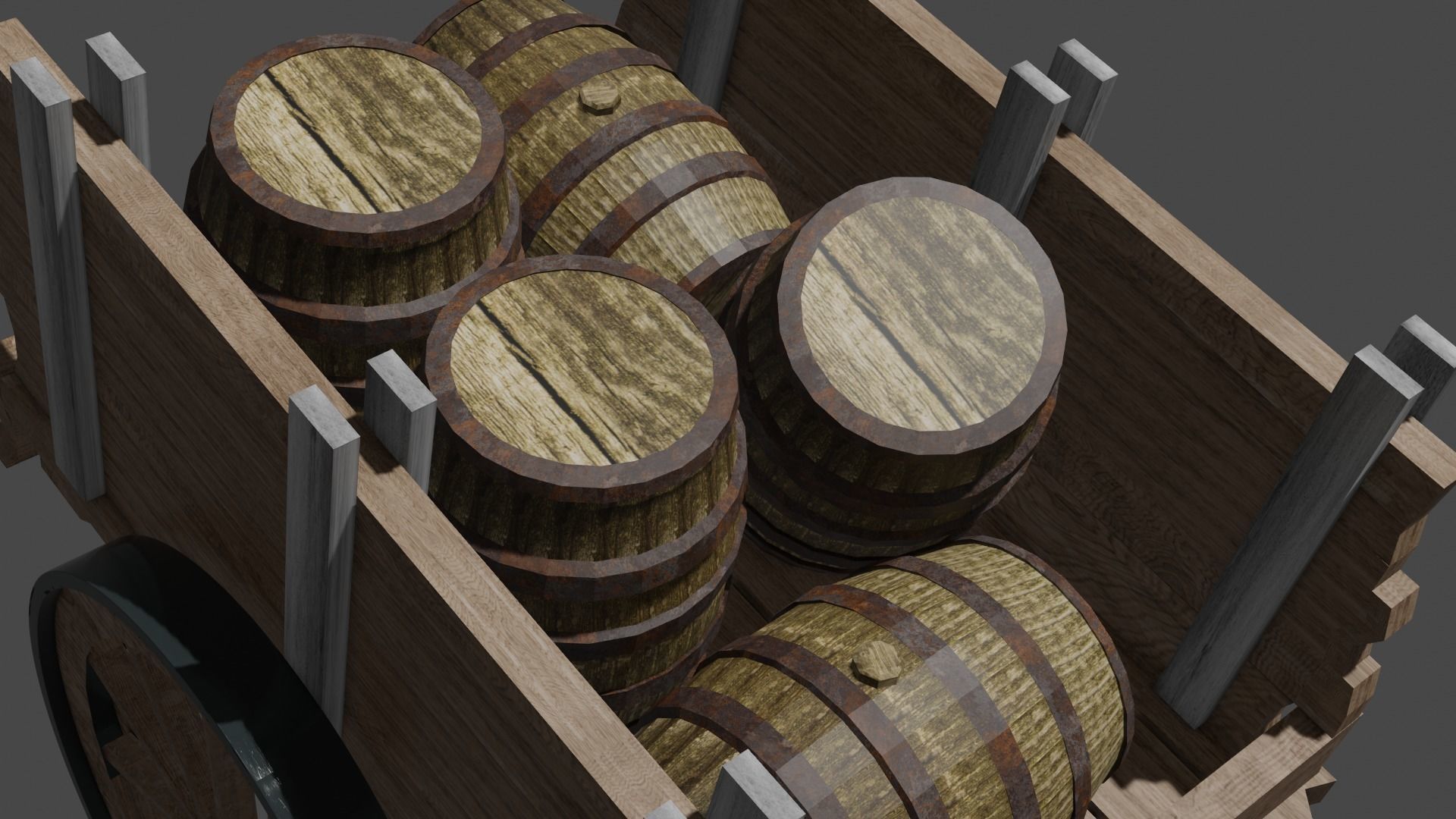 wooden cart with barrels Low-poly 3D model Free low-poly 3D model_24