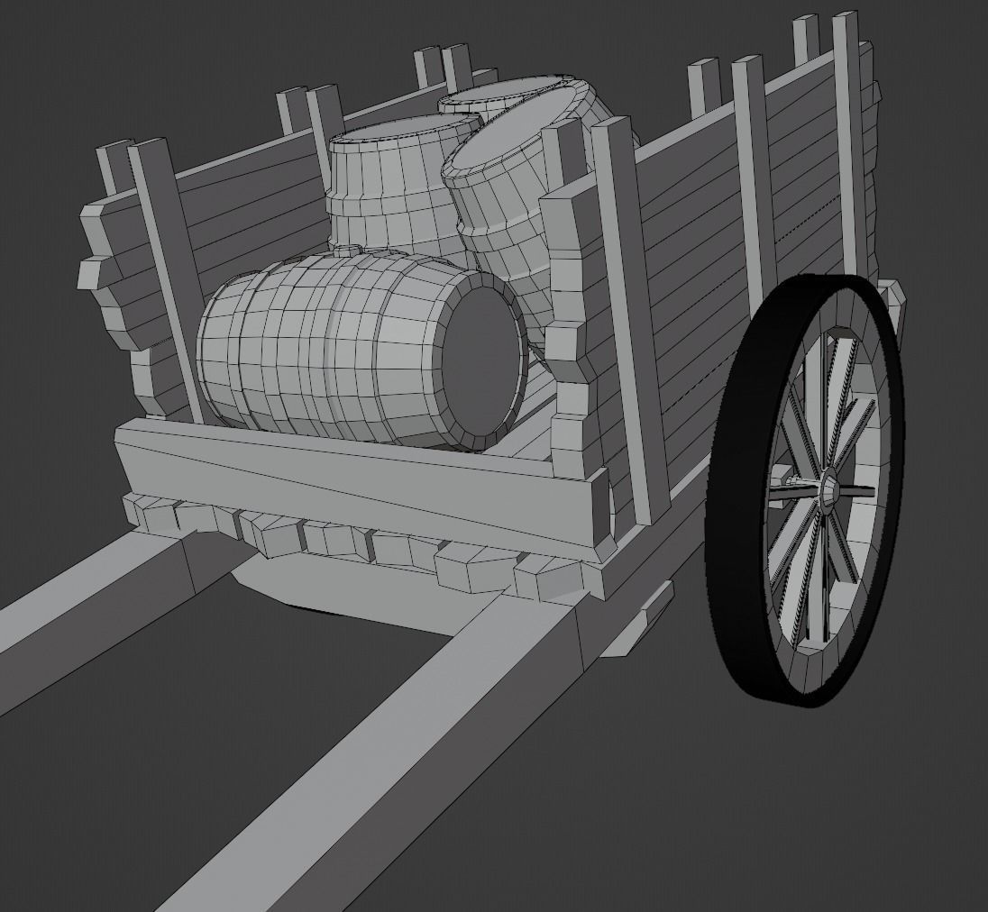 wooden cart with barrels Low-poly 3D model Free low-poly 3D model_17