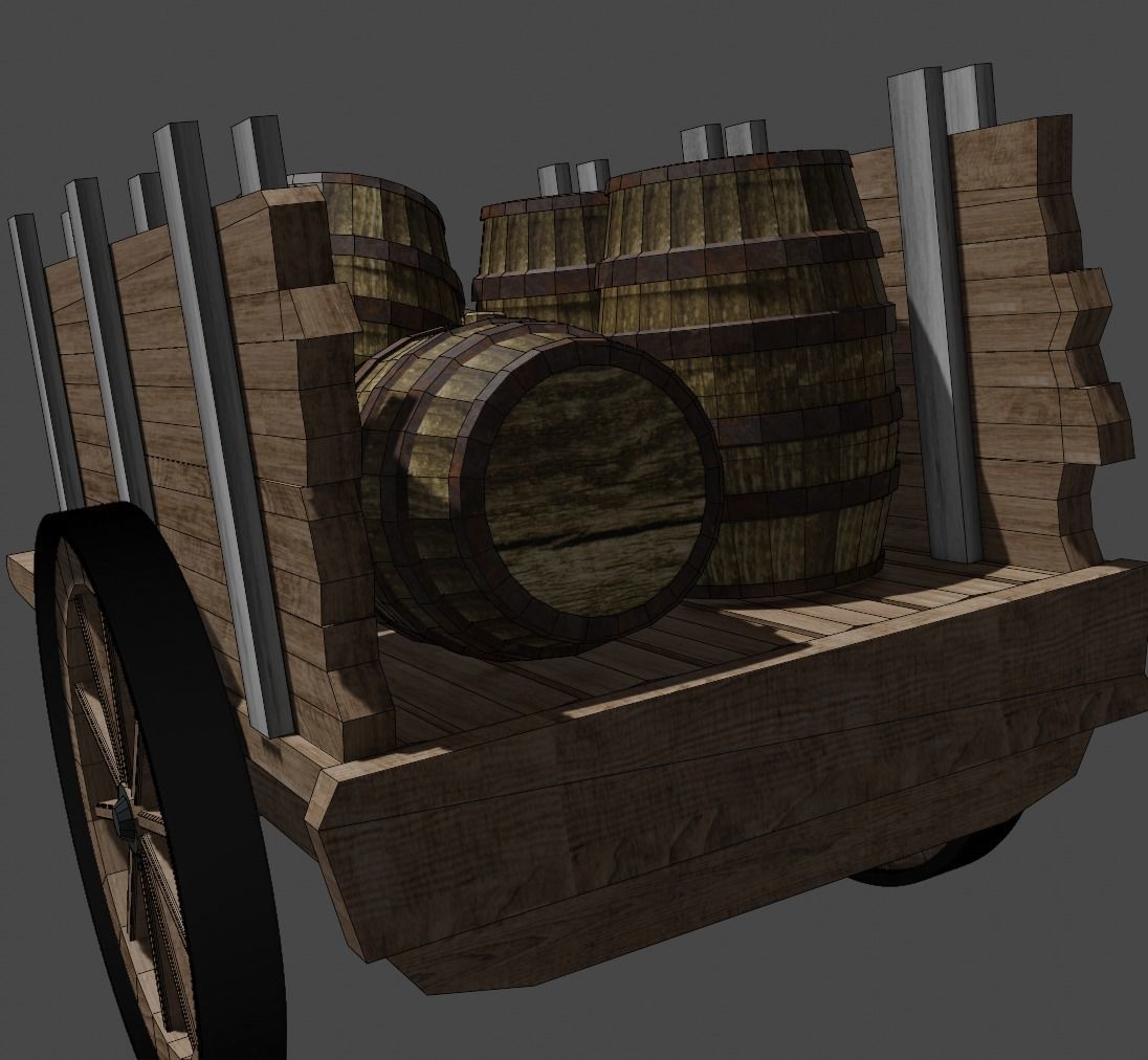 wooden cart with barrels Low-poly 3D model Free low-poly 3D model_4