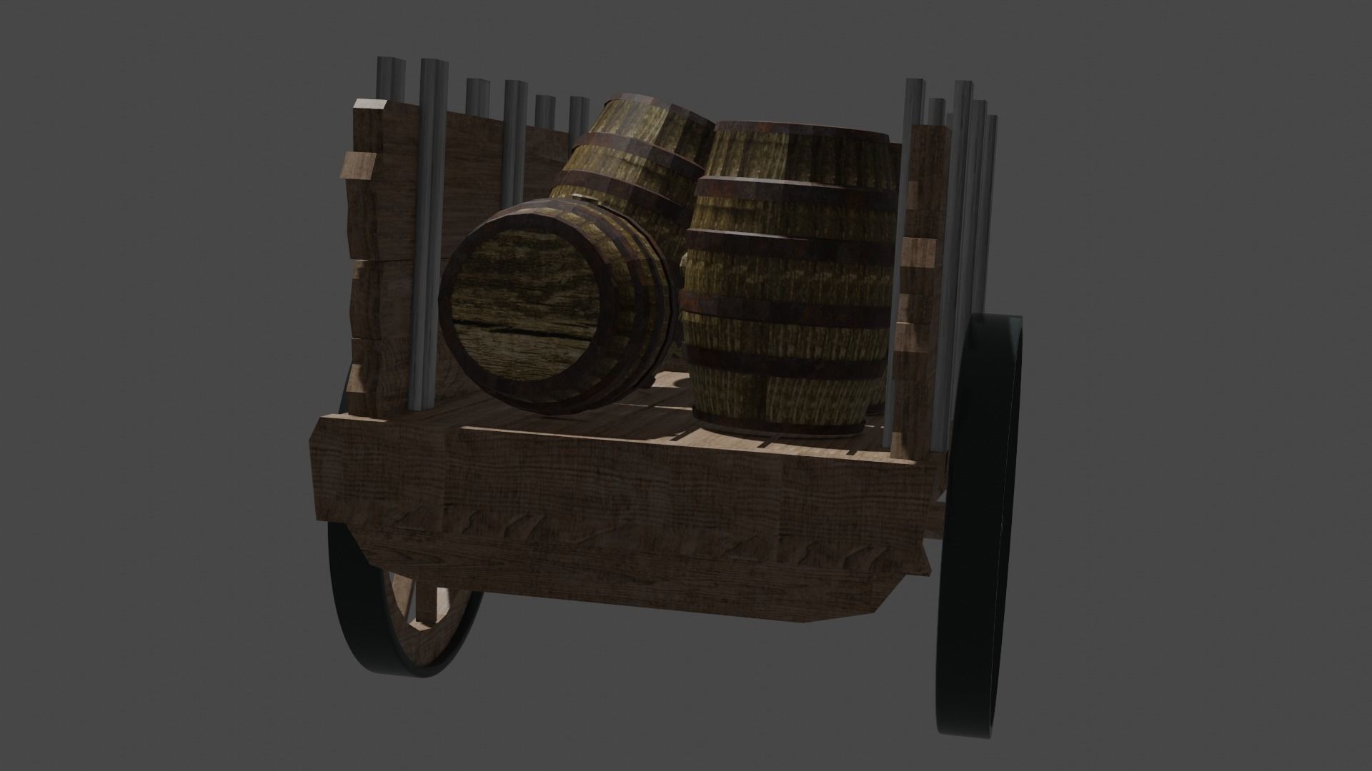 wooden cart with barrels Low-poly 3D model Free low-poly 3D model_3